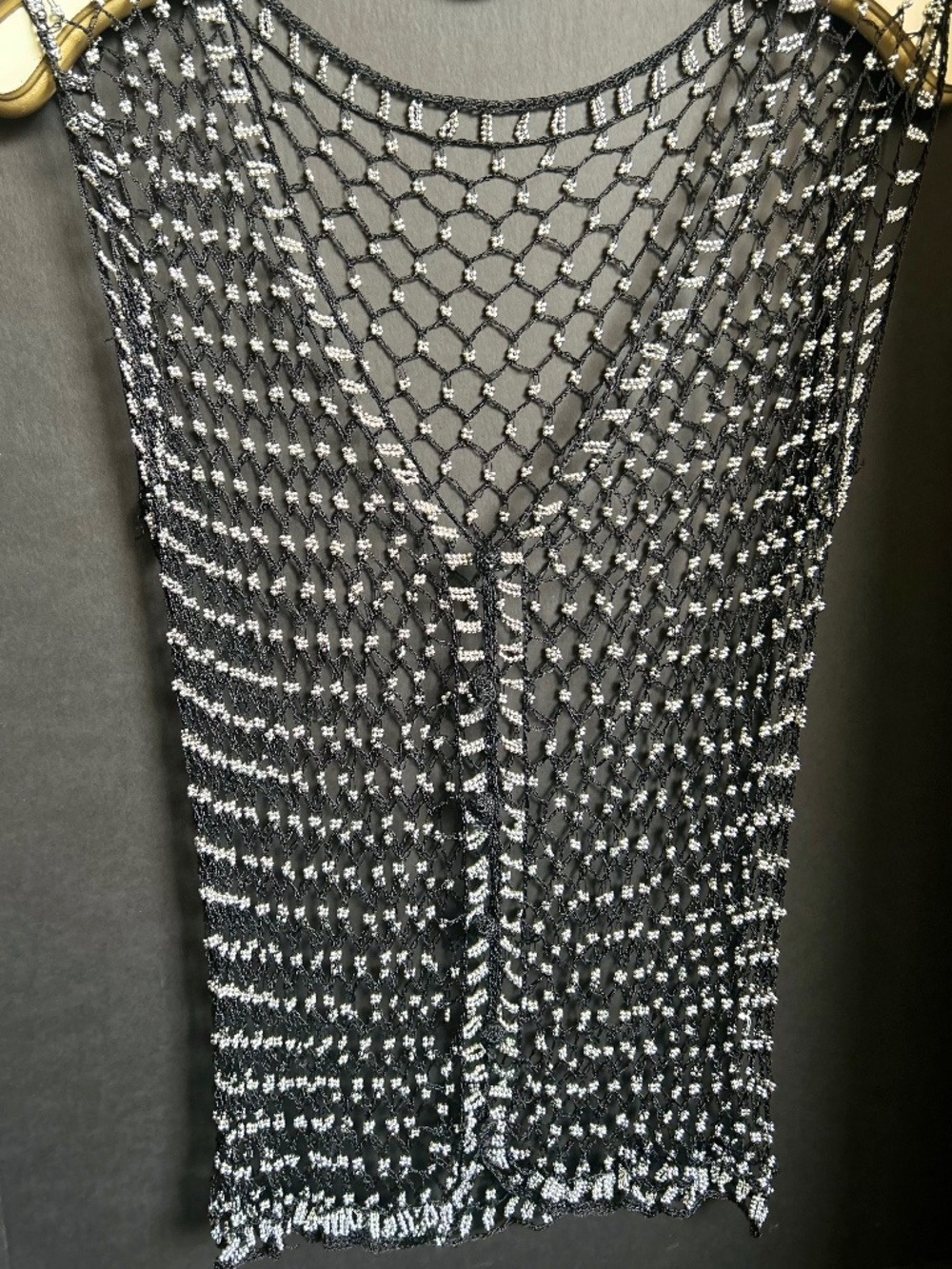Black & Silver Metallic Crochet Mesh Sleeveless Open Front Vest | Boho Festival